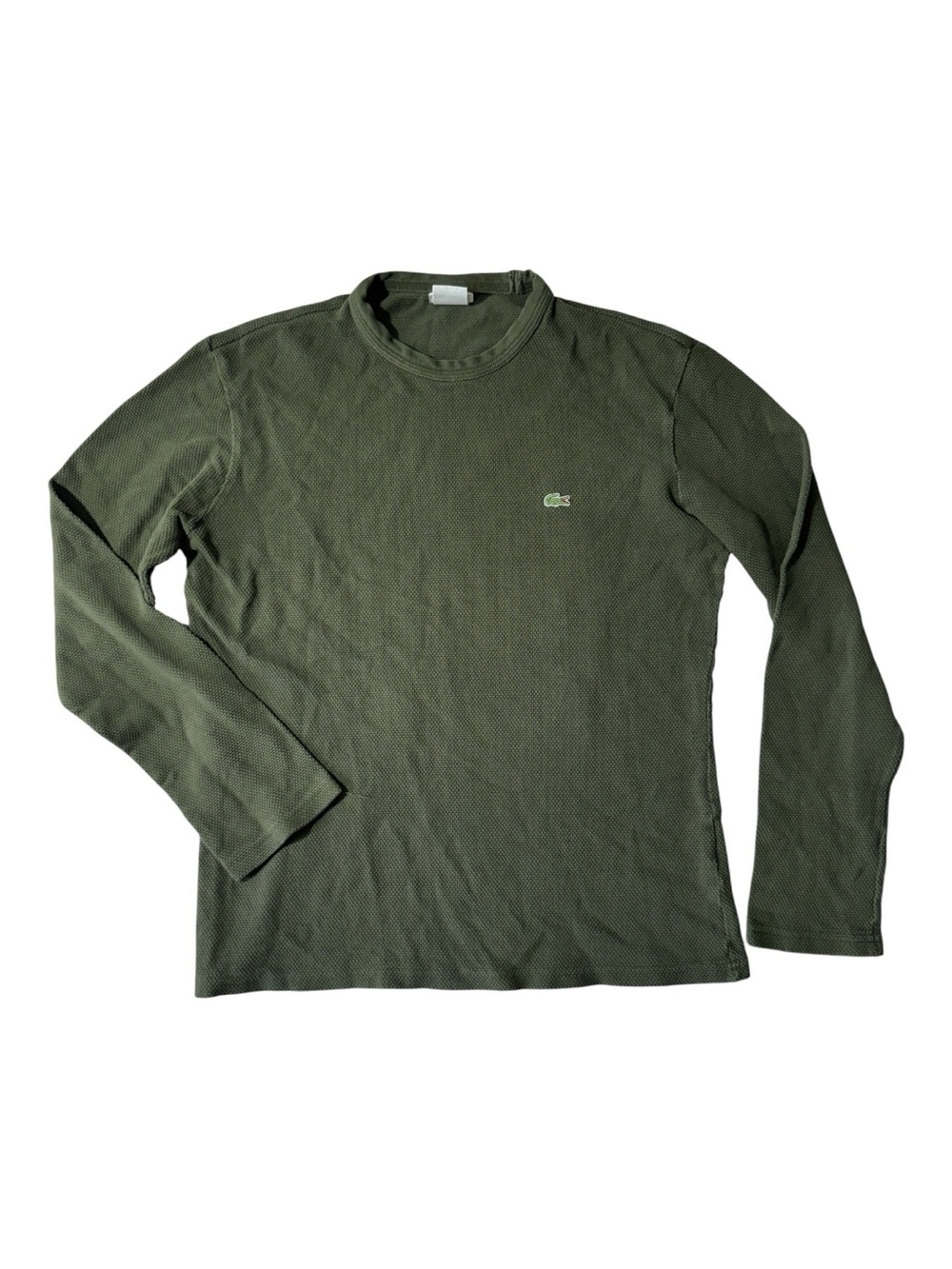 Lacoste men 5 L Large slim fit olive green textured long sleeve crewneck t-shirt